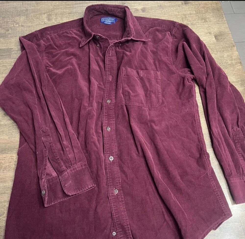 Pendleton Corduroy Button Down Shirt Size L Burgundy Long Sleeve